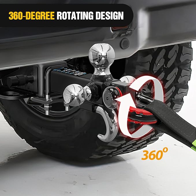 Nilight Trailer Hitch Tri-Ball Mount with Hook and Rotatable Tow Anti-Theft 3/4” Shackle Fits for 2inch Receiver Ball Size 1-7/8” 2” 2-5/16” GTW from 5000lbs to 10000lbs for RV SUV ATV Truck