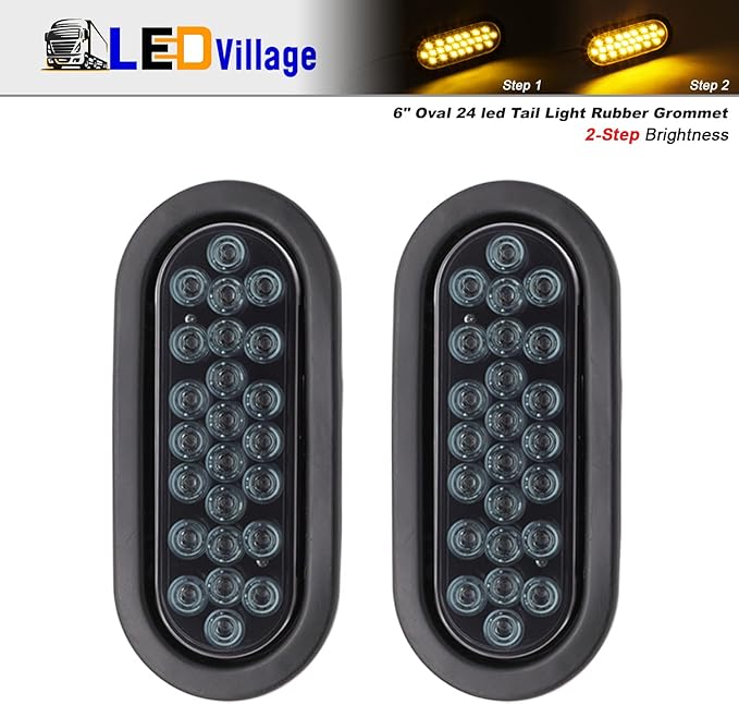 6 Inch Smoked Lens Amber 24 LED Clearance Lamp w/Rubber & Plug kit included Fender Marker Lights Turn Tail for Trailer Truck 12v DC (2 Pcs)