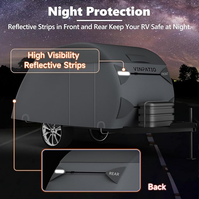 VINPATIO Teardrop Camper Cover - Fits 5'-8' Trailers, 7 Layers Top Heavy Duty with Windproof Strap, RV Cover