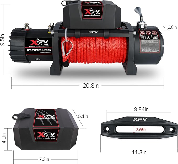 Winch 10000 lb. Electric Winch Truck Winch Waterproof IP67 Electric Winch Synthetic Rope Kit with 2 Wireless Handheld Remotes and Wired Handle for 4WD 4x4 Off Road Vehicle Boat Truck