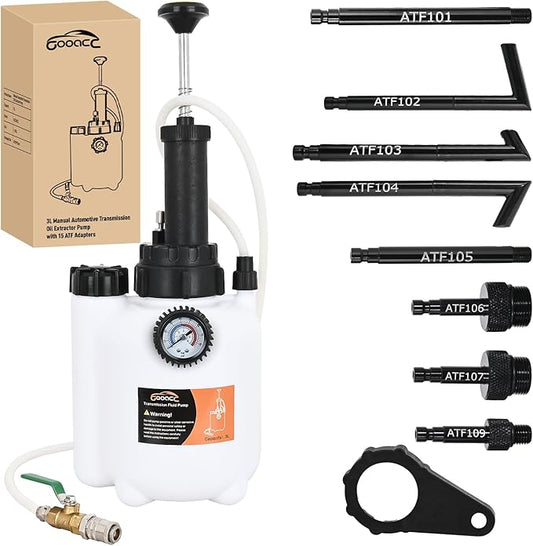 GOOACC Transmission Fluid Pump Kit 3L Automotive Manual Oil Pump Extractor ATF Refill Dispenser Transfer Pump with 8 ATF Filler Adapters Oil Filling Filler Manual System Fluid Extractor Pump Tool Kit