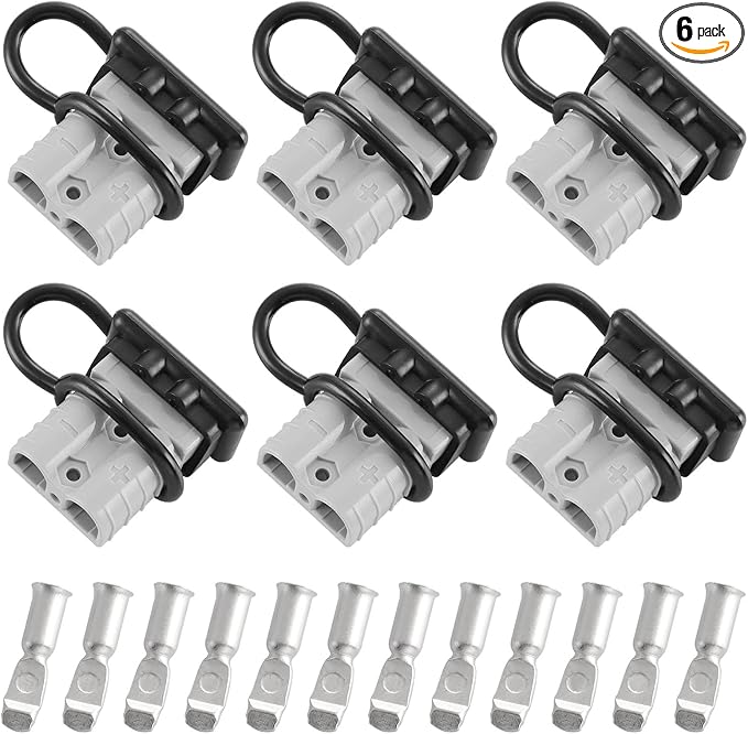 6 Pcs 6-8 Gauge 50 Amp Battery Quick Connect/Disconnect with Dustproof Cover, Jumper Cable Plug Connector Kit for Recovery Winch, Forklift, Towing Systems(Grey)