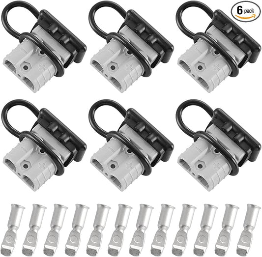 6 Pcs 6-8 Gauge 50 Amp Battery Quick Connect/Disconnect with Dustproof Cover, Jumper Cable Plug Connector Kit for Recovery Winch, Forklift, Towing Systems(Grey)