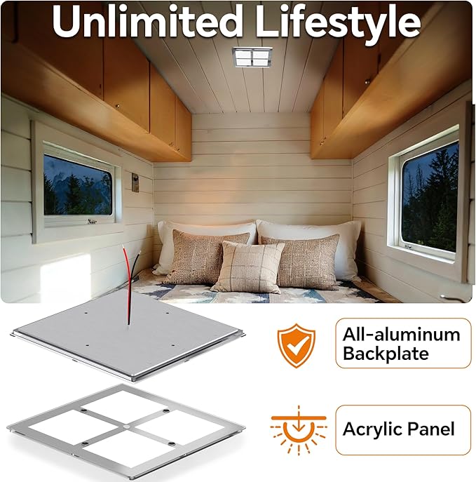 RV 12V LED Ceiling Dome Light with Switch, Square 8-1/2" Fixture, Dimmable 1080LM Lights with Acrylic Shade for RV Trailer Camper Boat Interior Lighting, Surface Mount (3000K Warm White)