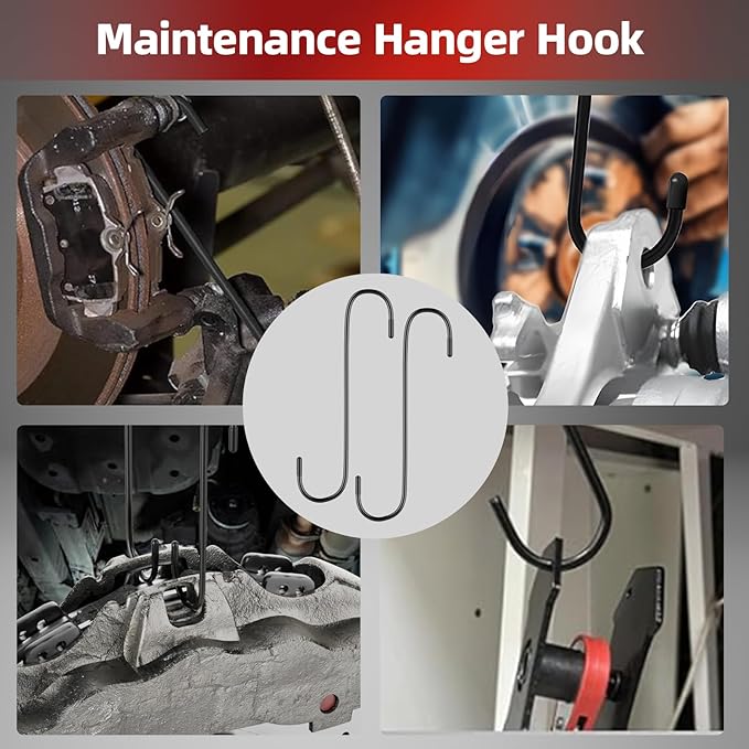 Brake Caliper Compression Tool, Caliper Piston Compressor Tool With Additional 2 pcs Large Steel Plate and 2 Hooks, 360°Adjustable Brake Caliper Tool for Single Twin Quad Piston Calipers (Red)