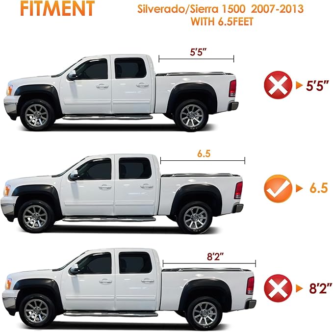 Nilight Soft Roll-Up Tonneau Cover Compatible with Chevy Silverado/GMC Sierra 1500 2007 2008 2009 2010 2011 2012 2013–6.5ft Truck Bed Cover