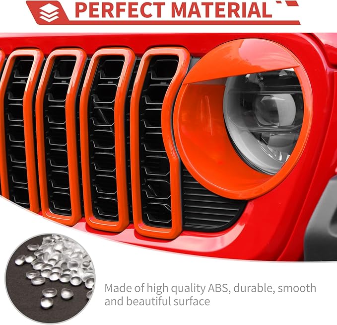 Front Grill Inserts Front Headlight Cover Kit fit for Jeep Wrangler JL JLU Gladiator JT 2024+ Exterior Accessories,Orange