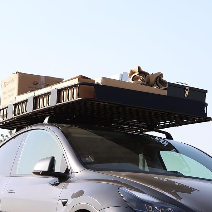 FORWODE 250LBS. 84" x 50" x 6" Roof Rack Carrier Basket with Cargo Net, Waterproof Bag, Strap, Universal Rooftop Cargo Luggage Rack Basket for Car, SUV, Truck