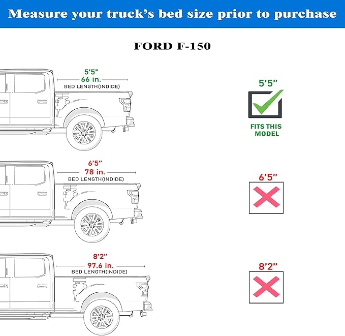 Hard Folding Truck Bed Tonneau Cover | HTF016 | Fits 2015-2026 Ford F150 | F150 Lightning 5'5"Bed (66")