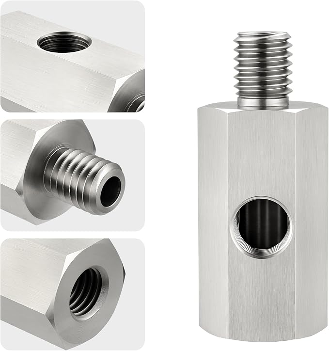 EVIL ENERGY M10*1.5 Oil Pressure Sensor Tee Adapter, Stainless Steel M10*1.5 Metric Female to Male Threaded Oil Pressure Adapter with 1/8 NPT Female Port, Gasket, Sliver