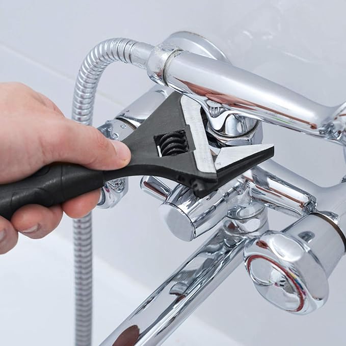 DURATECH 8-Inch Adjustable Wrench, Wide Jaw Opening Black Oxide Finish Plumbing Wrench, CR-V Steel, SAE and Metric Scale Marked, Ergonomic Grip