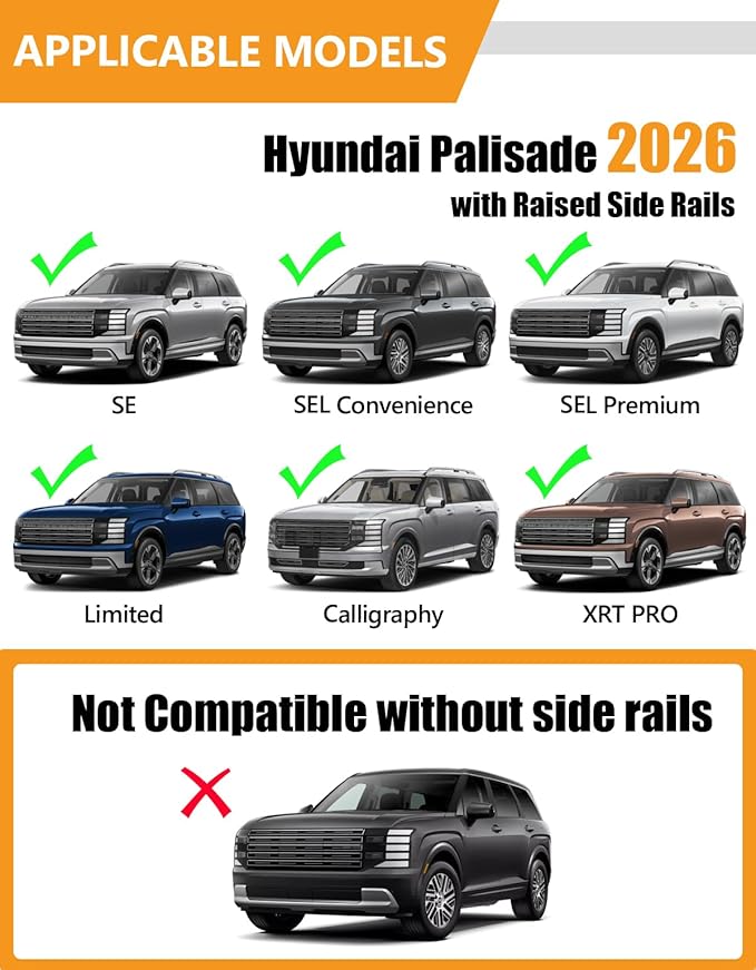 KINGGERI 330lbs All Aluminum Roof Rack Cross Bars Compatible with Hyundai Palisade 2026 with Raised Side Rails, Lockable Roof Rails Crossbar Rooftop Luggage Carrier