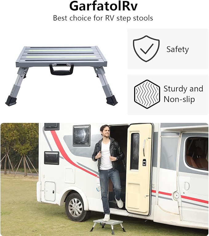 19”×14.5” Large RV Steps with Glow in The Dark Tapes Adjustable RV Step Stool Aluminum RV Step Supports Up to 1500 lbs