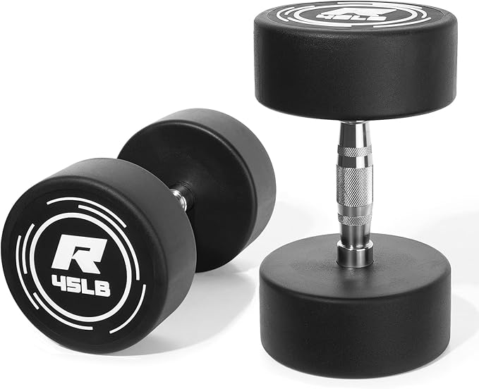RitFit 5-250 LBS PVC Encased Round Dumbbell sets with Knurled Handle and Optional Rack, Strength Training Equipment for Home Gym