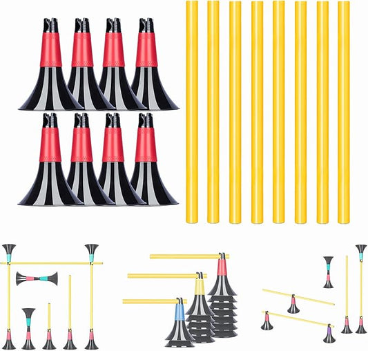 Double Opening Design conical Obstacle Cones for Sports Training, 8pcs Cones and 8pcs Poles, Suitable for Various Sports Training Equipment, Soccer Agility Basketball Cones for Training