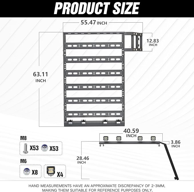 Roof Rack Cargo Basket with 4 LED Light Bars & Ladder Compatible with Toyota 4Runner / Land Cruiser & Prado 4 Doors Hardtop Cargo Carrier, Rooftop Luggage Storage Holder Cargo Racks