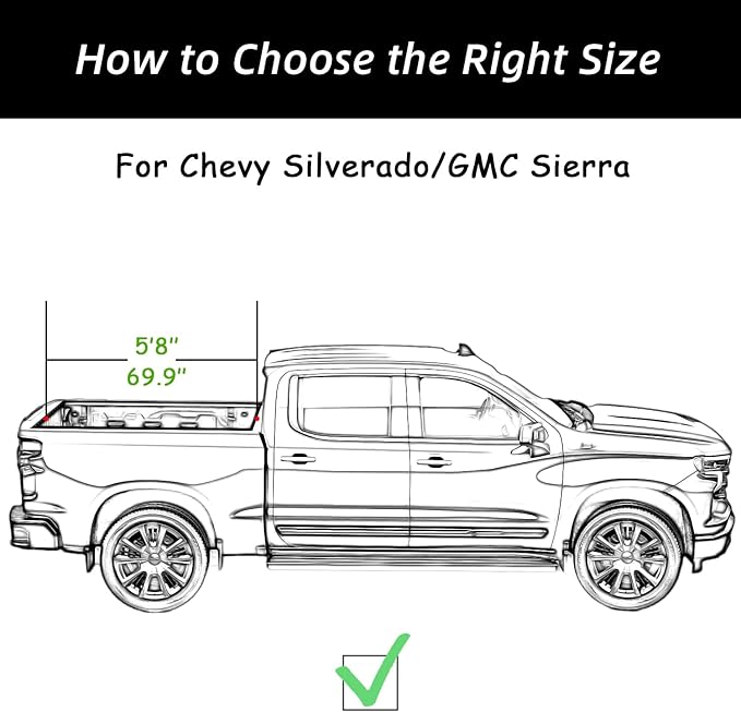Retractable Truck Bed Tonneau Cover for 2014 2015 2016 2017 2018 2019 2020 2021 2022 2023 2024 2025 2026 Chevy Silverado/GMC Sierra 1500 (5'8" /69" Bed) Truck Bed Cover Password Lock