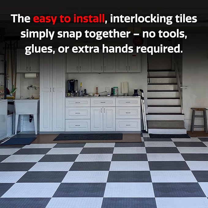 Big Floors GarageDeck Coin Pattern, Durable Copolymer Interlocking Modular Non-Slip Garage Flooring Tile (Black, 48 Pack of 12 x 12" Tiles)