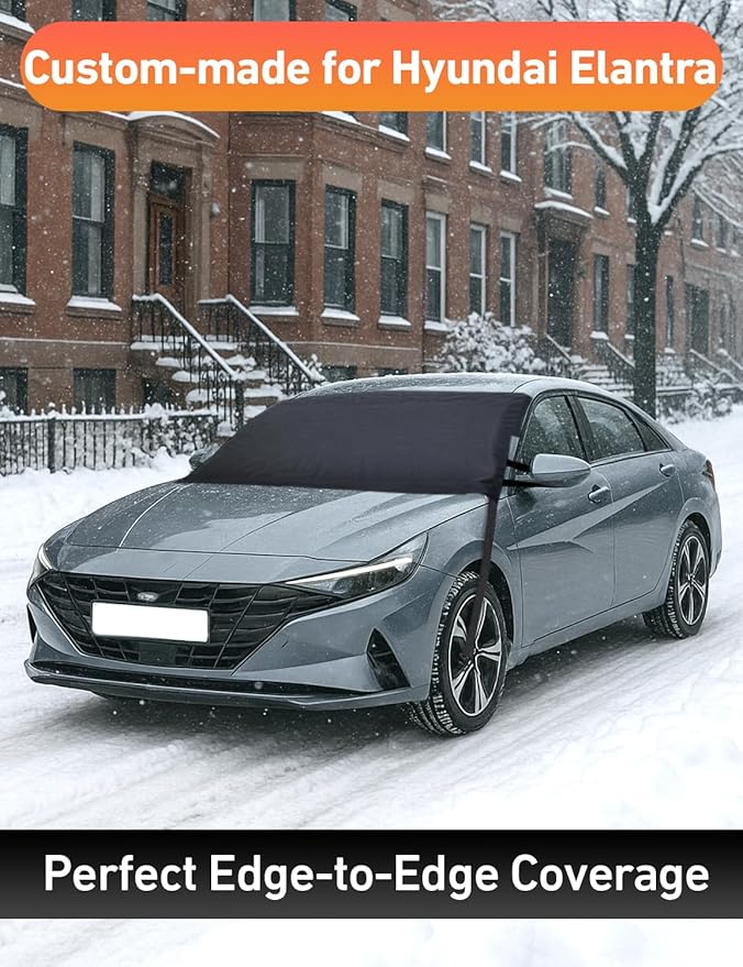 EcoNour Car Snow Cover Compatible for Hyundai Elantra | Windshield Cover for Ice and Snow with S-Hook Straps | Heavy-Duty 600D Oxford Winter Car Cover, Waterproof & Anti-Slip