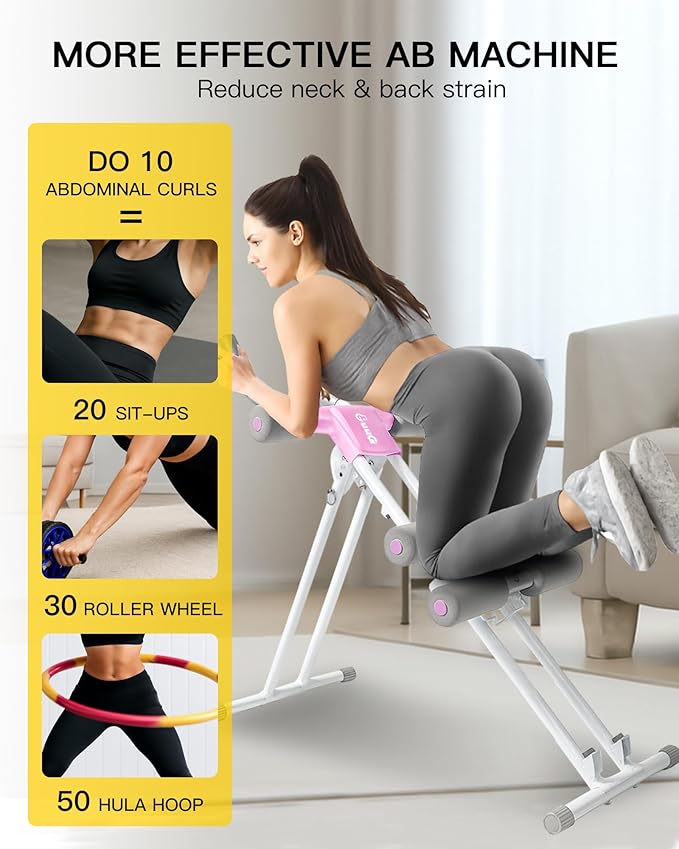 Ab Machine Abdominal Stomach Workout: Adjustable Ab Trainer Machine Ab Cruncher Core Strength Training Equipment for Home Gym Foldable for Women and Men