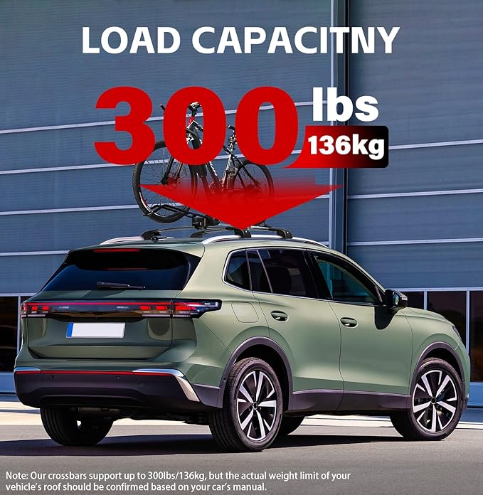 Lockable Roof Rack Crossbars Compatible with 2018-2026 Volkswagen Tiguan, 2022-2026 VW Taos & 2024-2026 Subaru Crosstrek Wilderness, 300lbs Capacity Aluminum