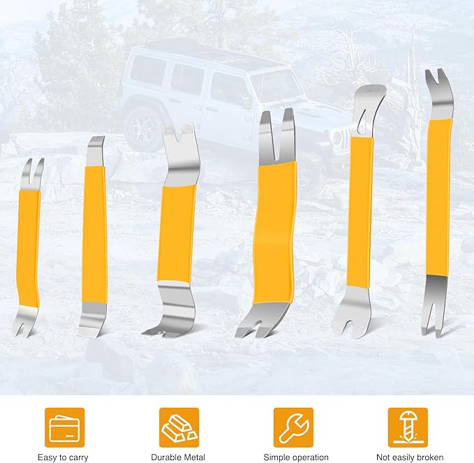 GOOACC 11PCS Trim Removal Tool Kit, Metal & Nylon Pry Tools Set for Car Door Panel, Dashboard, Audio, Clips, Fastener Remover w/Storage Box – Yellow