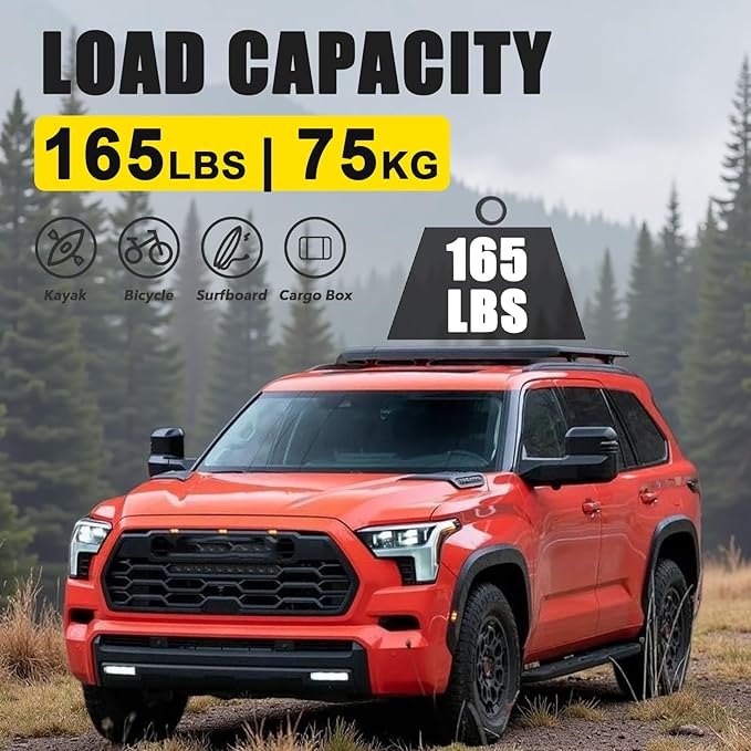 2PCS Roof Rack Cross Bars Fit for Toyota Sequoia 2023 2024 2025 2026 Roof Luggage Carrier Crossbars Aluminum (Black)