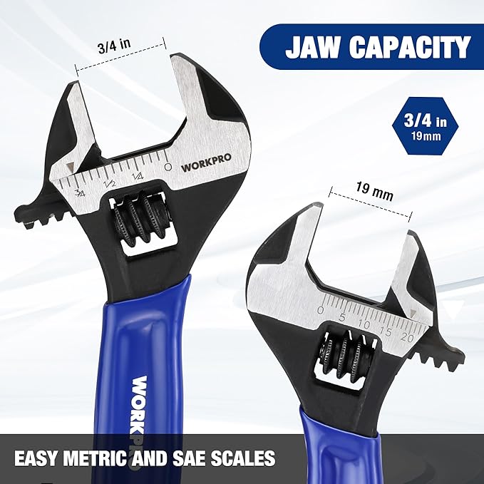 WORKPRO 4-Inch Mini Adjustable Wrench, Cr-V Steel Wide Jaw Black Oxide Wrench for Small Nuts, Metric & SAE Scales, for Home, Workshop and DIY