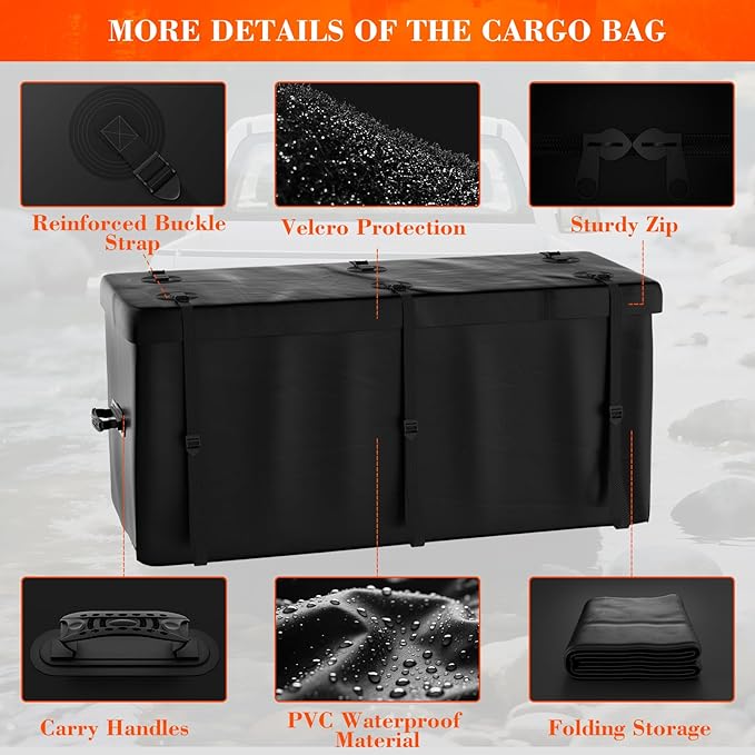 Hitch Cargo Carrier Basket Combo 60" x 24" x 6" 500 LBS Capacity Vehicle Baskets Fits 2" Receiver with 18.2 Cubic feet Cargo Bag, Hitch Stabilizer, Cargo Net and Ratchet Straps