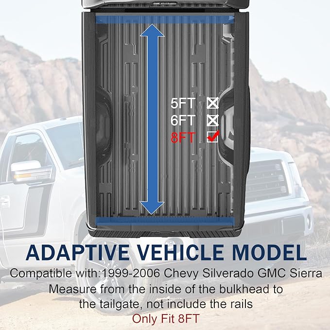 Soft Roll-Up Truck Bed Tonneau Cover Compatible with 1988-2007 Chevy Silverado GMC Sierra 8FT Bed