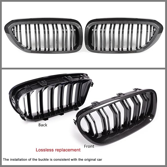 Fit For BMW 5 Series G30 G31 2017-2023 Sport Double Slats Air Front Grille Kidney Grille Replacement Cover Set 520i 530e 530i 540i 540d 550i (2017-2020 Carbon fiber color)