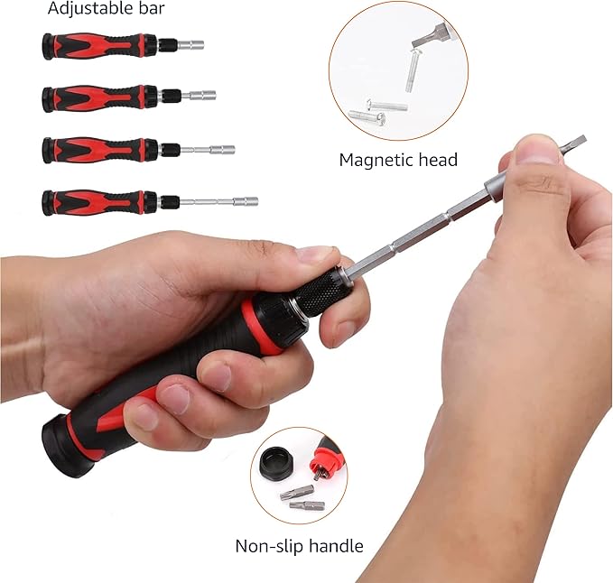 Amazon Basics Magnetic Ratcheting Wrench and Electronics Precision Screwdriver Set, 73 count (Pack of 1), Black/Red/Silver