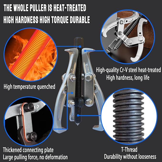 8 in 1 Gear Puller Set, 3" 4" 6" 8" Bearing Pulley Puller Kit, Cr-V Steel 2 Jaw & 3 Jaw Gear Puller with Reversible Jaws, 72Pcs Puller Tool Set, for Bearing Gear Pulley Flywheel Removal