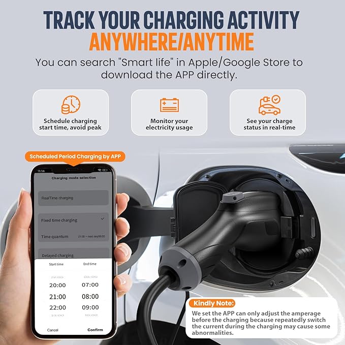 Level 2 Electric Vehicle (EV) Charger(WIFI APP/Plug-play), 32A, 25ft Cable ETL Certified, 220V-240V NEMA 14-50P Plug EVSE w/ J1772 Connector, Portable EV Car Charging Stations for Home Level 2