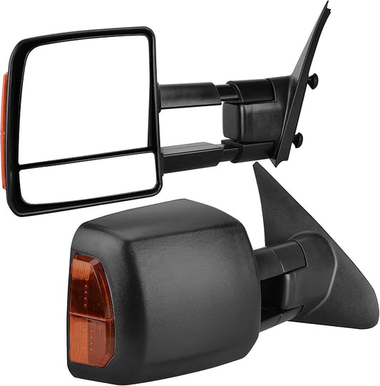 DWVO Towing Mirrors Compatible with Toyota Tundra 2007-2017, Power Heated Side Mirrors with Turn Signal, Manual Extending and Folding, Pair Replacement Tow Mirrors Set