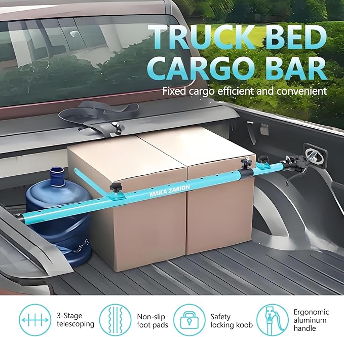 Adjustable Cargo Bar, Truck Bed Divider from 40 to 78.7 IN with 200LB Bearing Capacity, Cargo Bar for Pickup, Truck Bed Organizer Cargo Bars for SUV, Trailer, Van, Come With 2 Divider Bar, 1 Cargo Net
