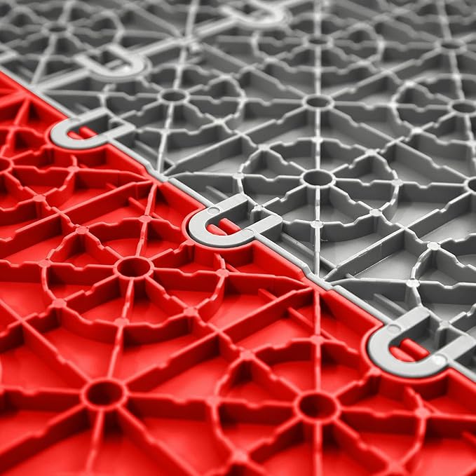 FlooringInc's Nitro 12"x12" Snap-Together Garage Flooring Tiles, Non-Slip Interlocking Plastic Floor Mat, Garage Organization & Storage, Diamond Pattern, Victory Red, 12 Tiles, 12 Sq/Ft