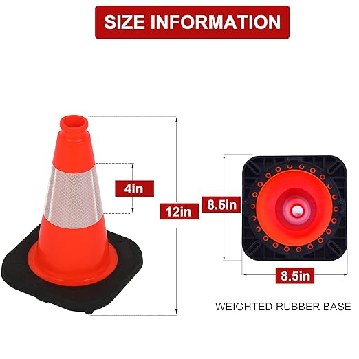 OrangeStar 8 Pack 12" Orange Traffic Safety Cones, PVC Parking Construction Cones w/Reflective Collar, Heavy Duty Base for Driving Practice, Parking Lots and Roadwork