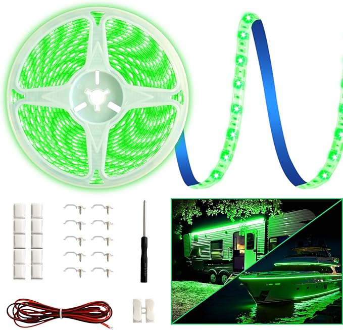 20FT RV Awning Light,12V Green Camper Awning Lighting,Waterproof LED Strip,Exterior Underglow Lighting for RV Motorhome Travel Trailer Food Truck Outdoor Party