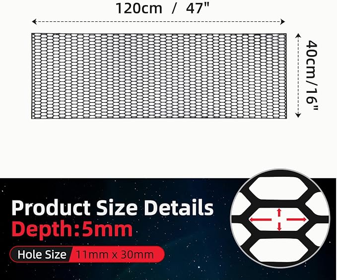 AggAuto 47"x16" ABS Plastic Universal Car Grill Mesh, Automotive Grille Insert Bumper Honeycomb Hole 11x30mm Hex Grids Black
