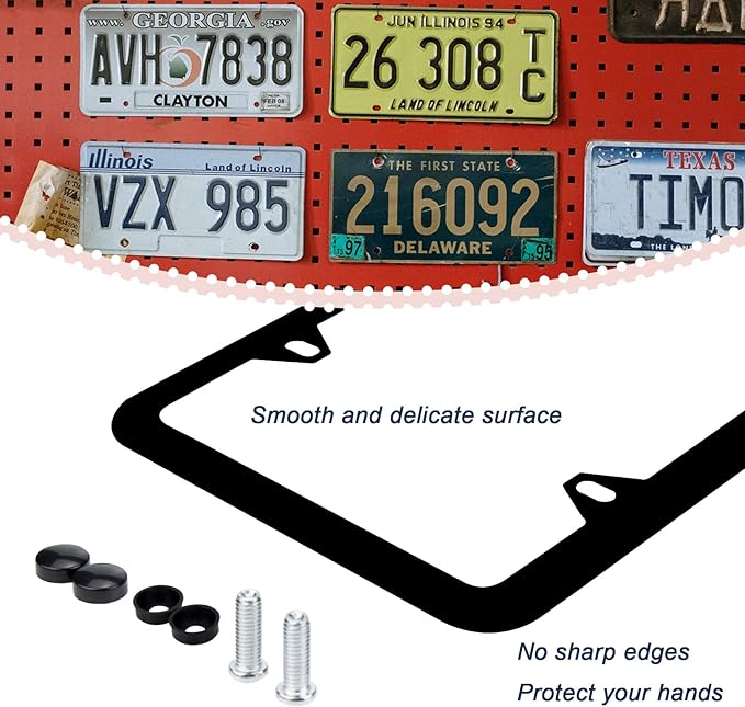 Matte Black License Plate Frames - 2 Pack Black Car Plate Frames, Universal Aluminum 4 Holes License Plate Frame for Front and Rear Car Tags.