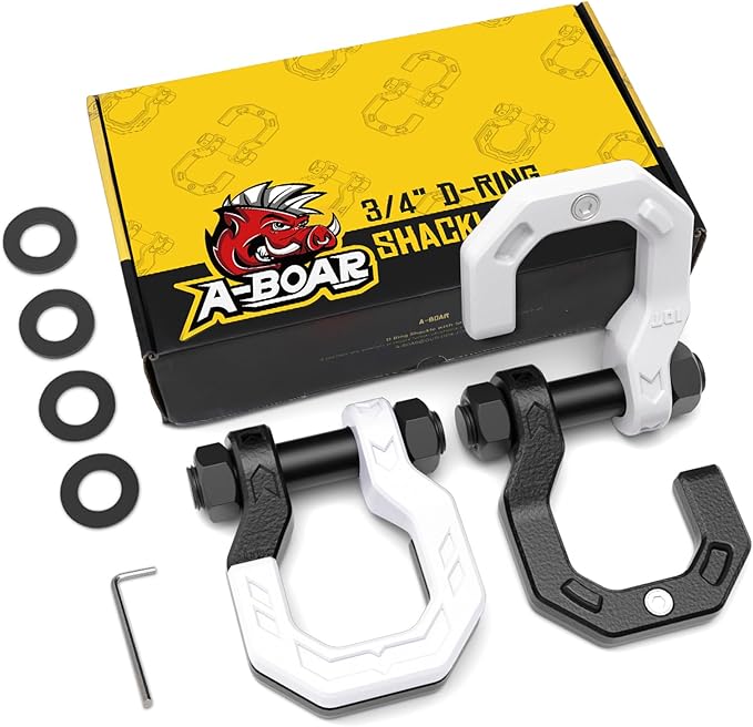 D-Ring Separate Shackles, 2Pack, 3/4" D-Ring Shackles 7/8" Pin, 57320lbs Breaking Strength, Heavy Duty Forged Steel, D-Ring Shackles Towing Winch Shackle for Recovery, Off-Road, Black White