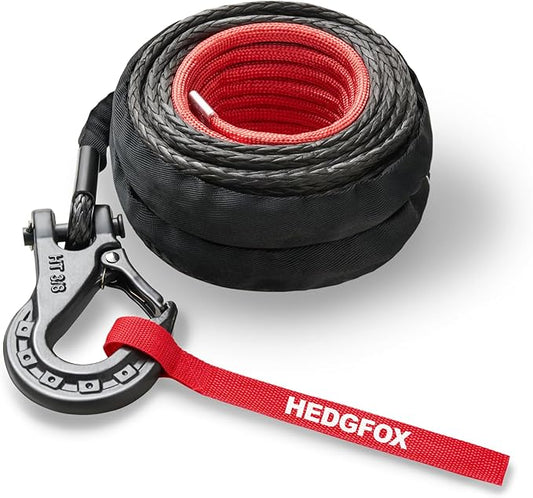 Black Synthetic Rope Winch Rope 3/8 inch x 80 feet, 24000lbs Winch Rope Cable Kit, Winch Line with Protective Sleeve for 4WD Road Vehicle Truck SUV Jeep