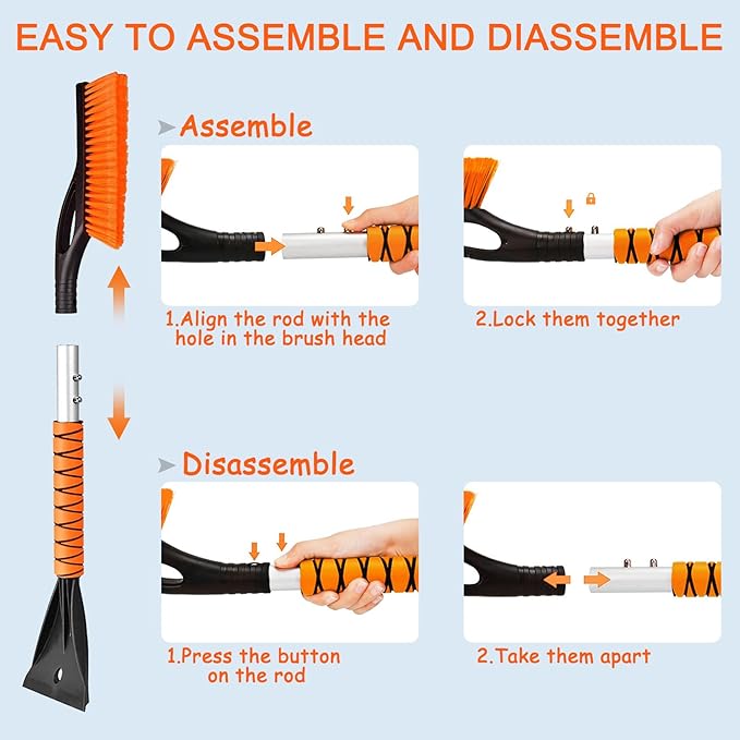 27" Detachable Aluminum Snow Brush & Ice Scraper for Car Windshield - Ergonomic Foam Grip, Suitable for Cars, Trucks, SUV Windshields & Windows, Winter Car Essential Tool