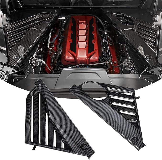 2Pcs Engine Bay Panel Cover,Carbon Fiber Pattern Rear Engine Covers Left Right Engine Case Guards Protector Compartment Filler Covers for Corvette C8 Stingray 2020+ for C8 Z06 2023+