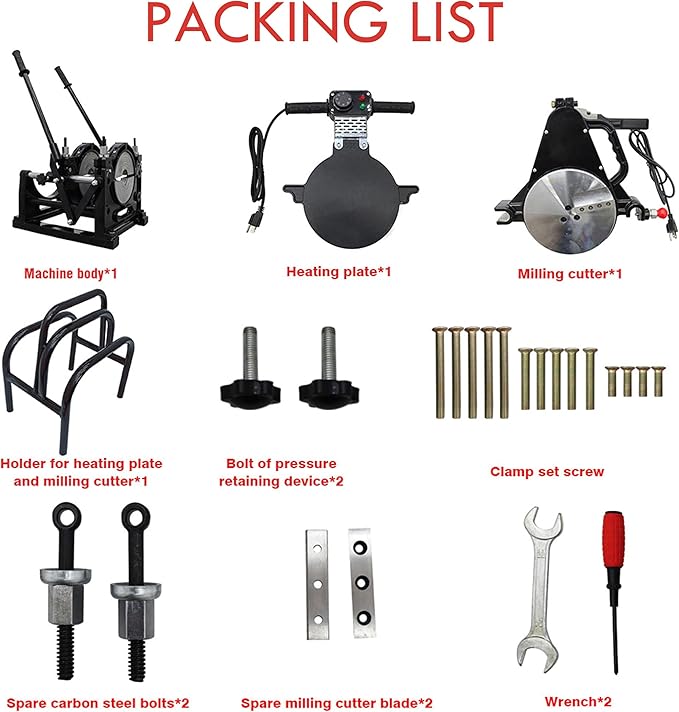 TECHTONGDA Pipe Welding Machine Electric Tube Butt Fusion Equipment for PE PP PB PVDF PPR 2.48-7.87inch Hand Push Two Clamps