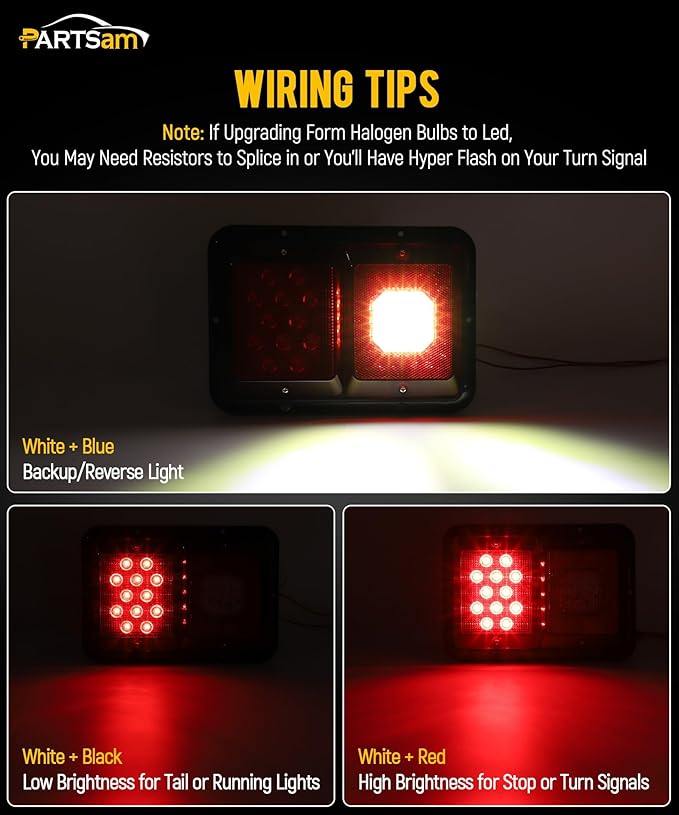 Partsam 2Pcs Double Led Trailer Tail Lights with Horizontal Mount Dual Stop Turn Tail Backup Reverse Lights 33 LED, Surface Mount RV Double Led Taillights, RV Double Led Tail Lights, Black Base