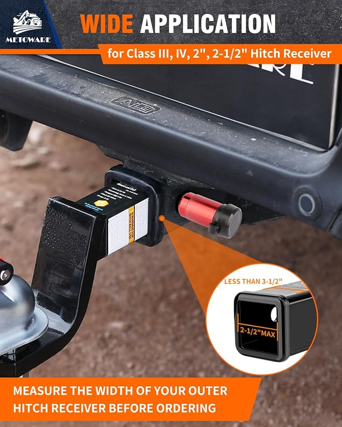 METOWARE Trailer Hitch Lock, Tailer Receiver Lock Fits Class III/IV, 2", 2-1/2" Hitch Receiver with 5/8" Dia Pin and 8 Rattle Rubber O-Rings, for Trailer, Truck, Car, Boat (Red)