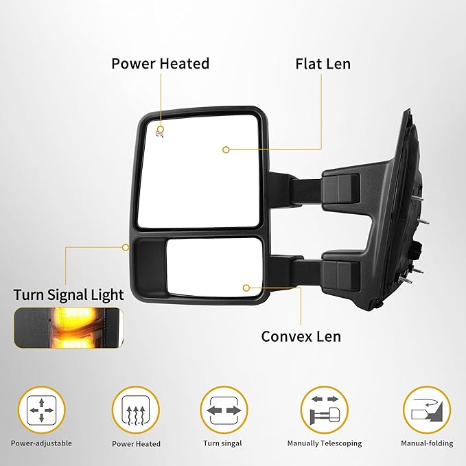 DWVO Tow Side Mirrors Compatible with 08-16 Ford F250 F350 F450 F550 Super Duty with Smoke Heated Power Manual Telescoping Folding Pair Turn Signal Light