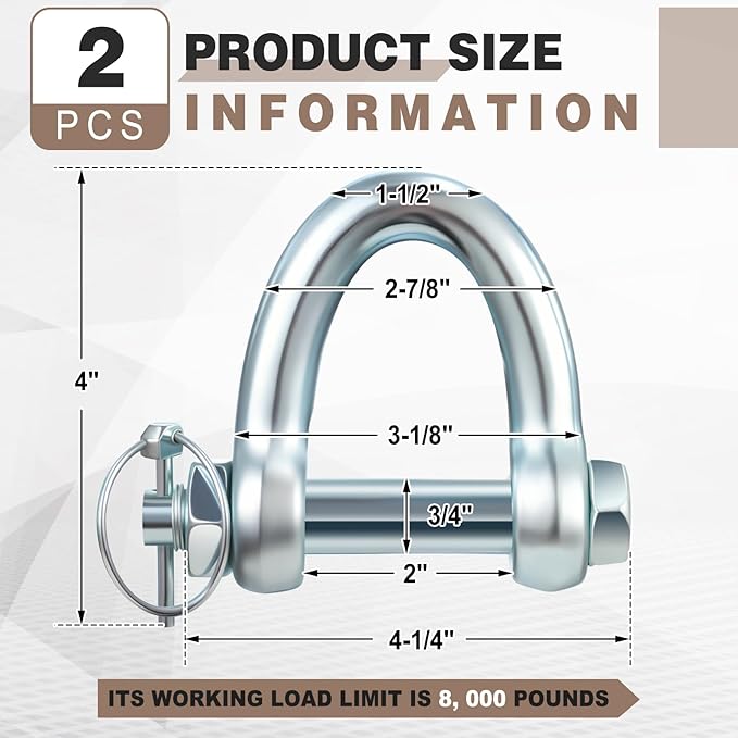 2 Pack 2 Inch Web Sling Shackles with Quick Release Pins, 8000 Lbs WLL, White Blue Zinc, Heavy Duty Tools for Lifting Slings, Recovery Straps, Car Towing, Industrial & Outdoor Use